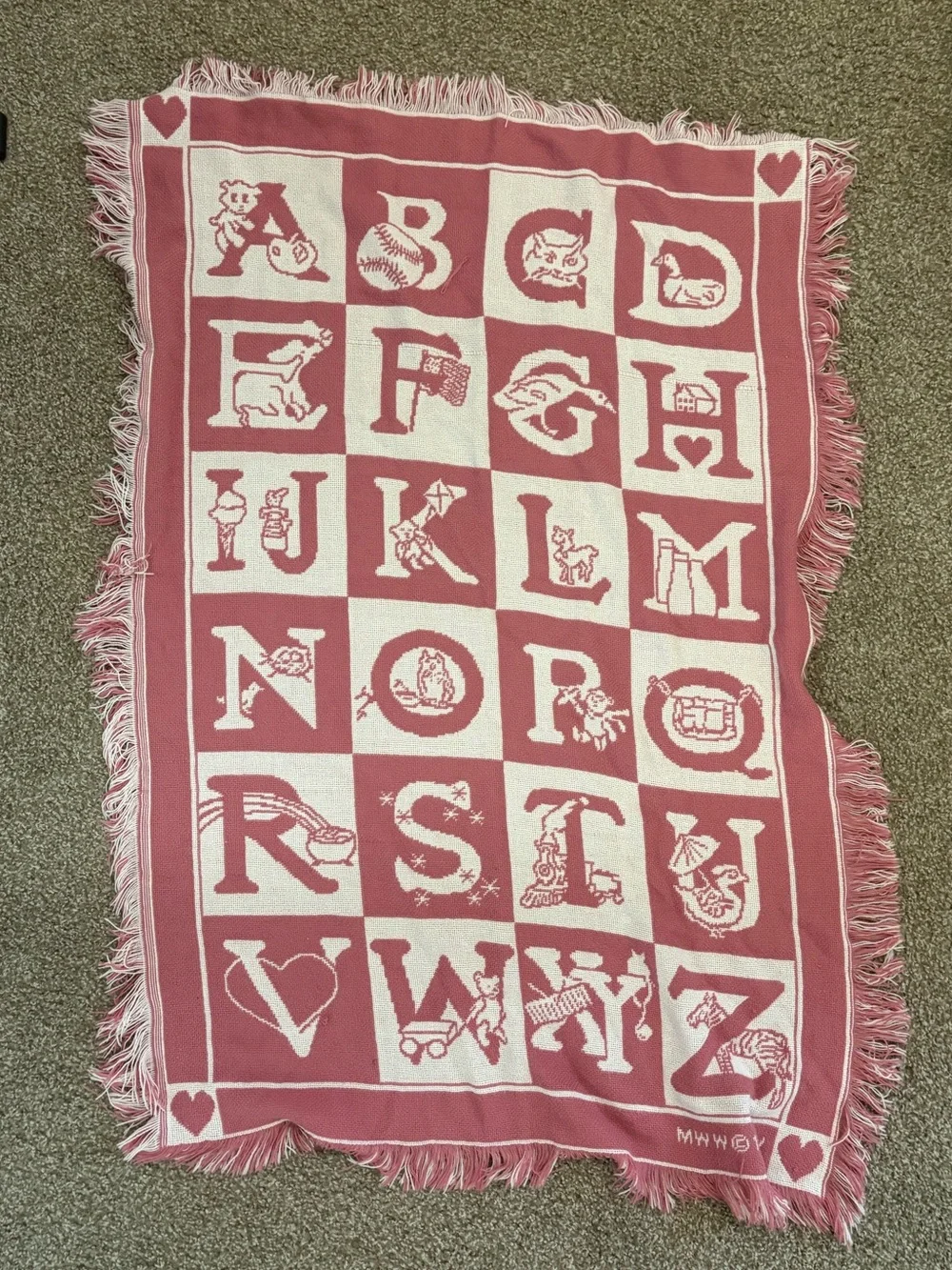 Alphabet Throw Blanket in Pink and Cream